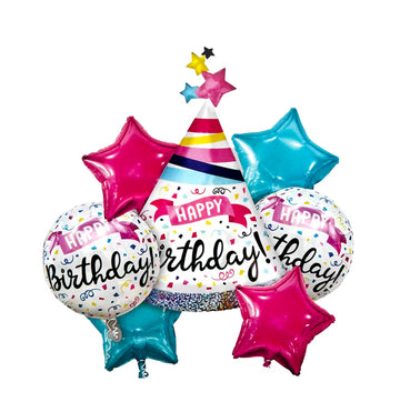 Happy Birthday Theme 5 Piece Foil Balloon